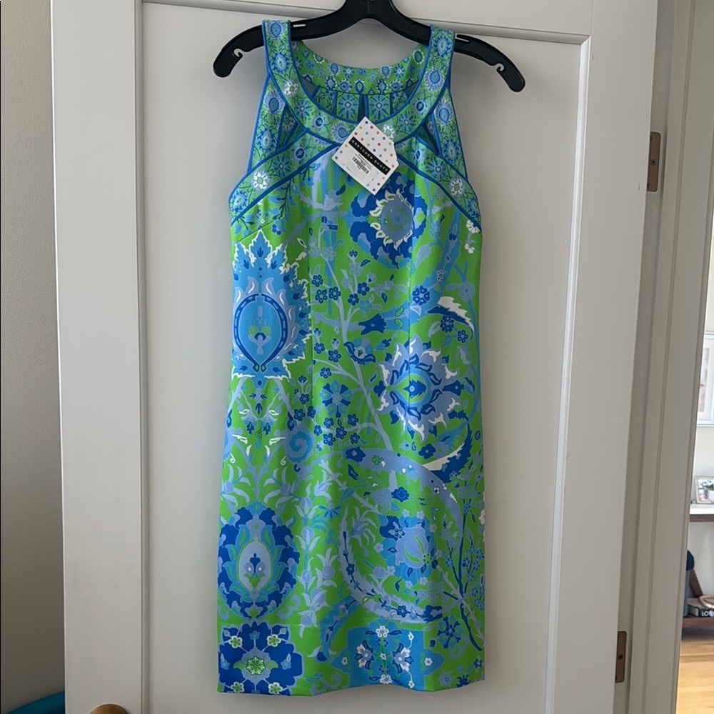 Gretchen Scott Floral Blue and Green Sleeveless Dress